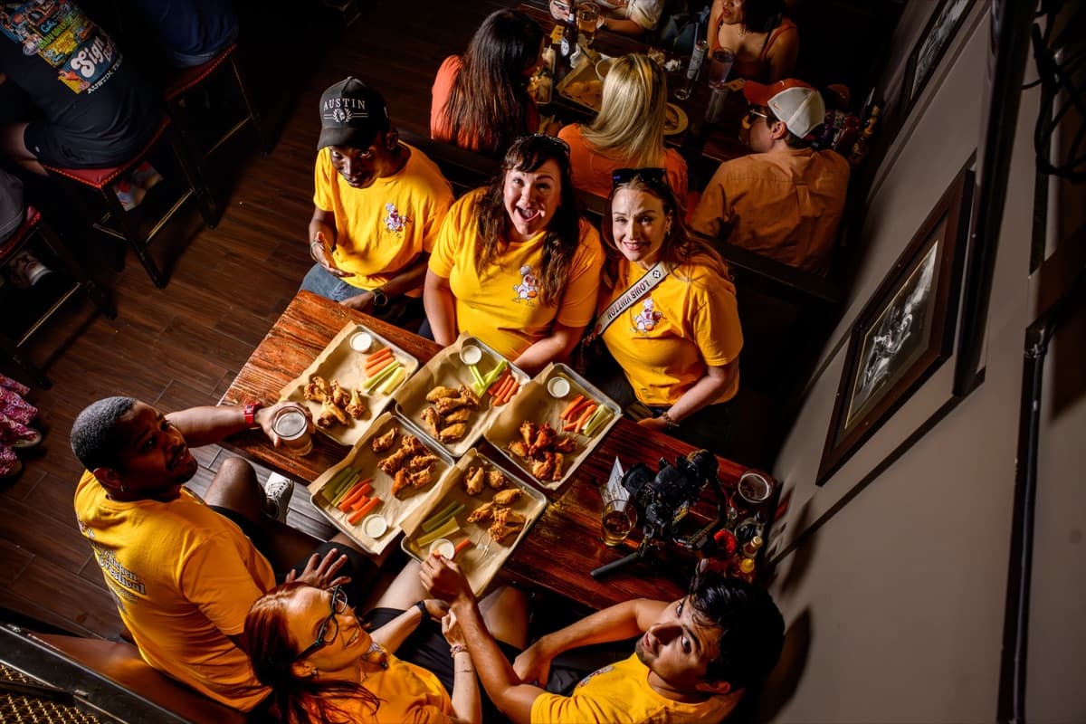 Volunteers serving food